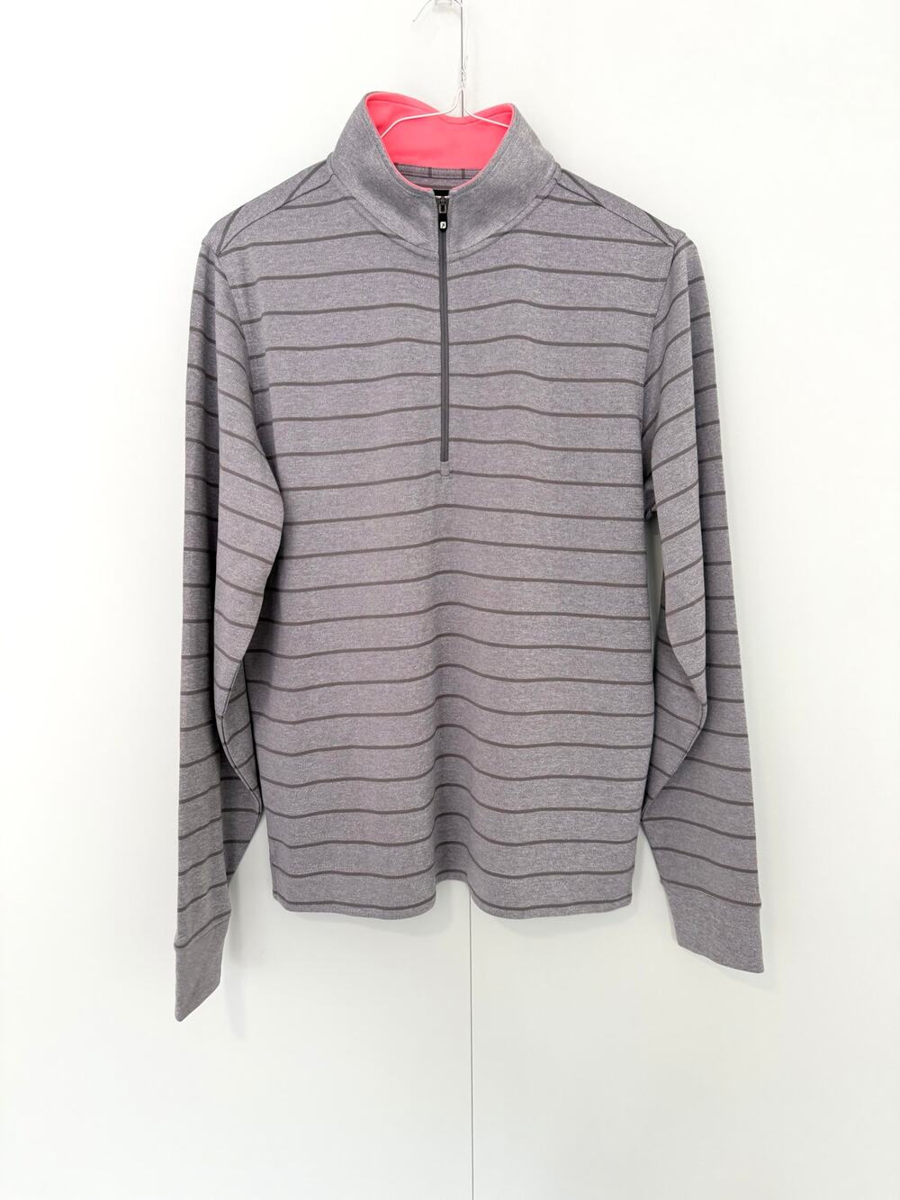FOOTJOY Men's Double Layer Stripe Half-Zip Mid Layer Heather Granite